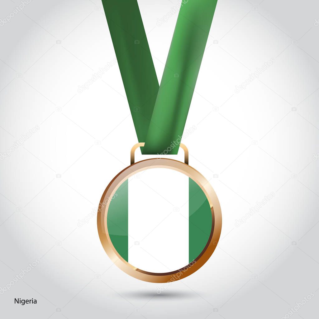 Nigeria flag in bronze medal, Olympic Game concept