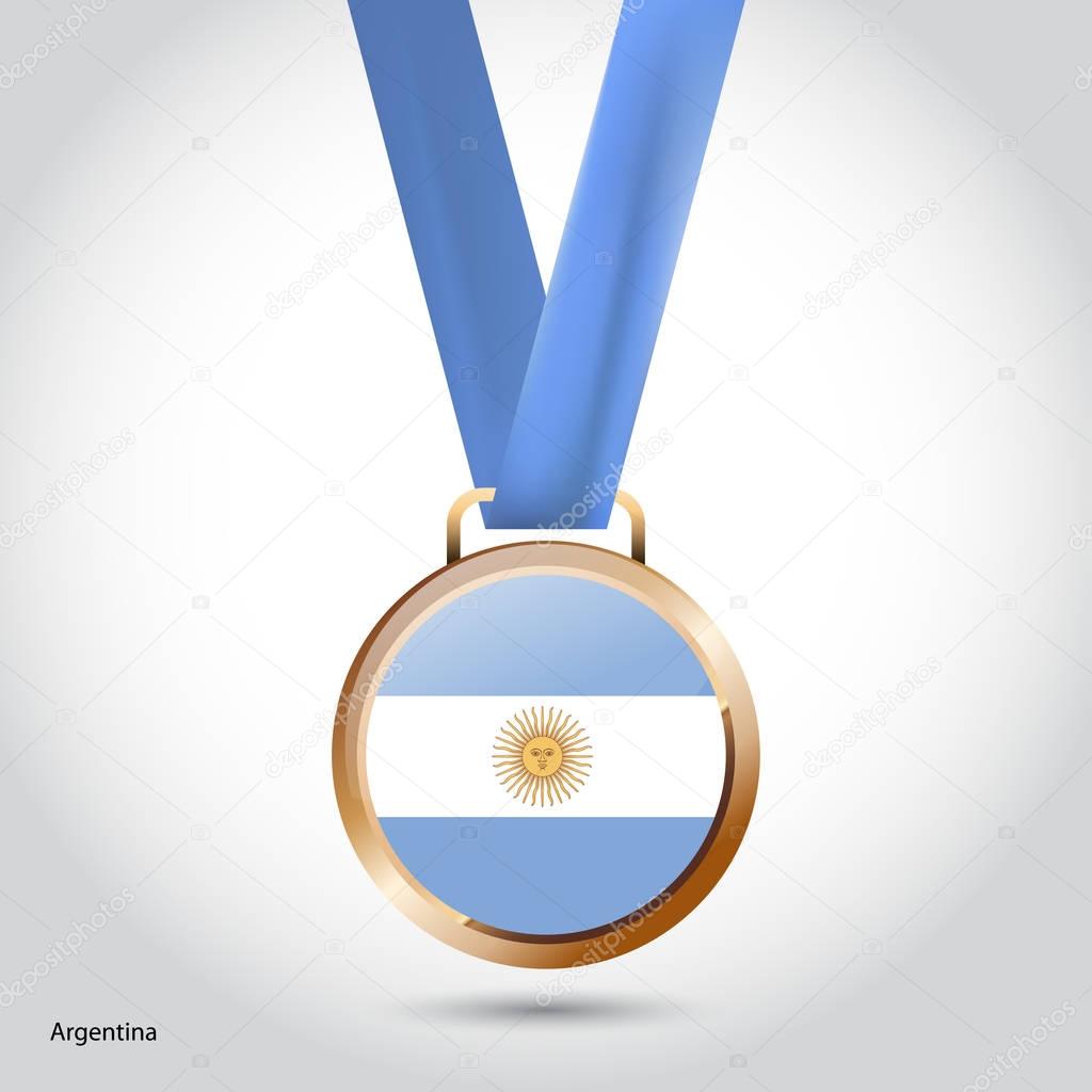 Argentina flag in bronze medal, Olympic Game concept