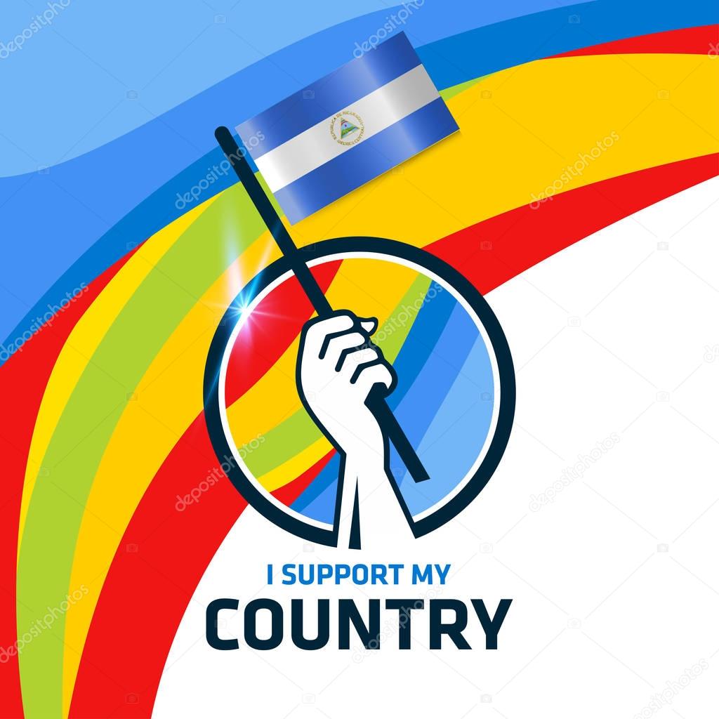 Nicaragua national flag logo with inscription I support my country, vector illustration