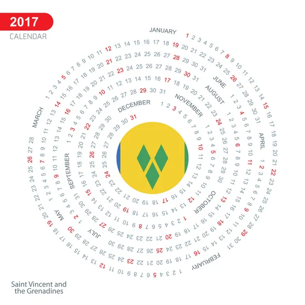 Kalendář 2017 s vlajkou — Stockový vektor