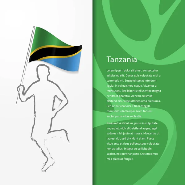 Folleto con el hombre que sostiene la bandera de Tanzania — Vector de stock