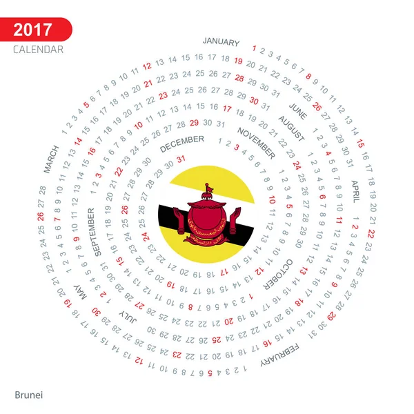 Kalendář 2017 s vlajka Bruneje — Stockový vektor