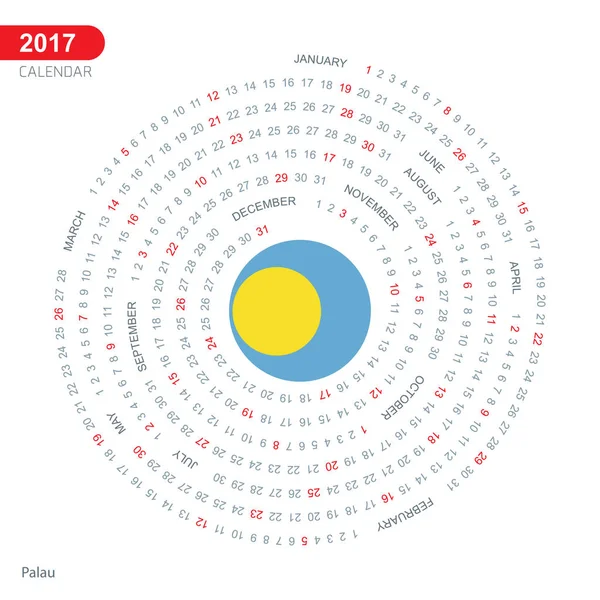 Calendario 2017 con bandera de Palaos — Vector de stock