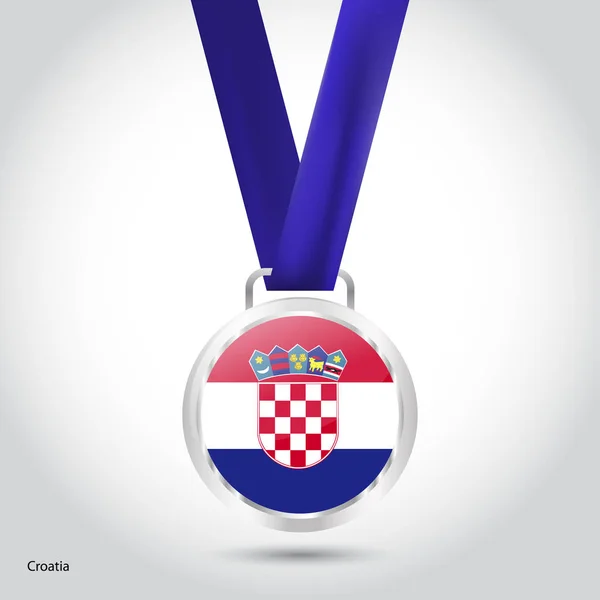 Bandera de Croacia en medalla de plata — Vector de stock