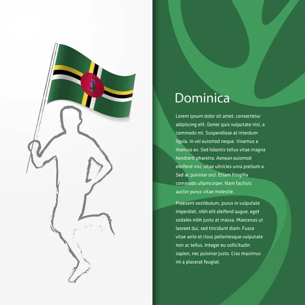 Brochura com o homem segurando bandeira Dominica — Vetor de Stock