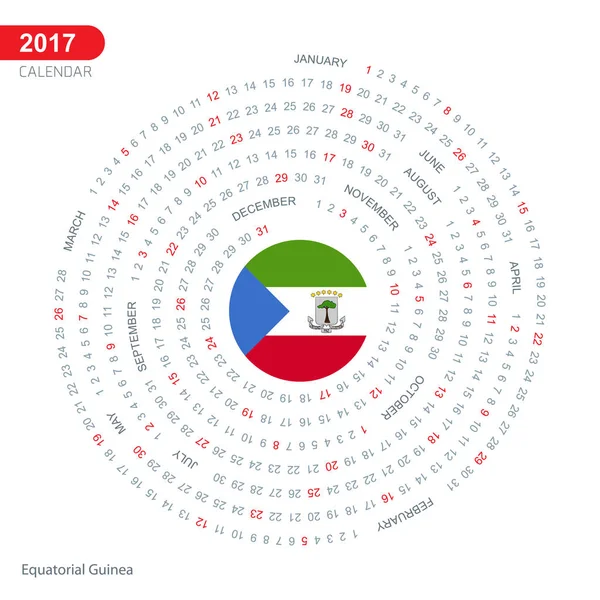 Kalender van 2017 met vlag van Equatoriaal-Guinea — Stockvector