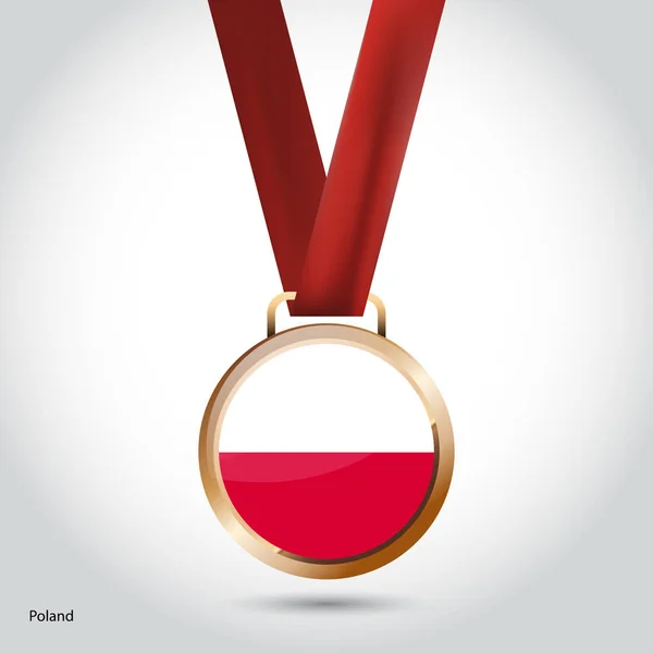 Σημαία της Πολωνίας στο χάλκινο μετάλλιο — Διανυσματικό Αρχείο