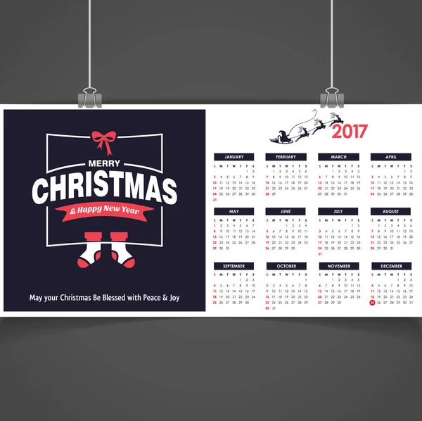 2017 Calendario de Navidad imprimible — Vector de stock