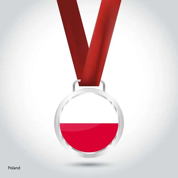 銀メダルでポーランド フラグ — ストックベクタ