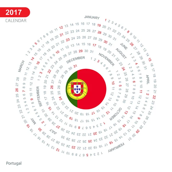 Calendário 2017 com bandeira de Portugal — Vetor de Stock