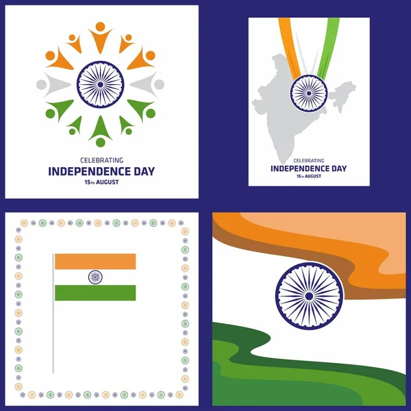 Jeu de cartes de fête de l'indépendance de l'Inde — Image vectorielle