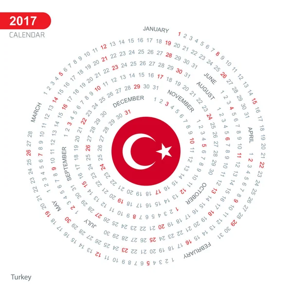 2017 takvim Türkiye bayrak ile — Stok Vektör