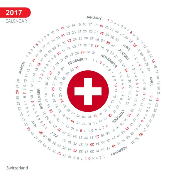 Calendario 2017 con bandera de Suiza — Vector de stock
