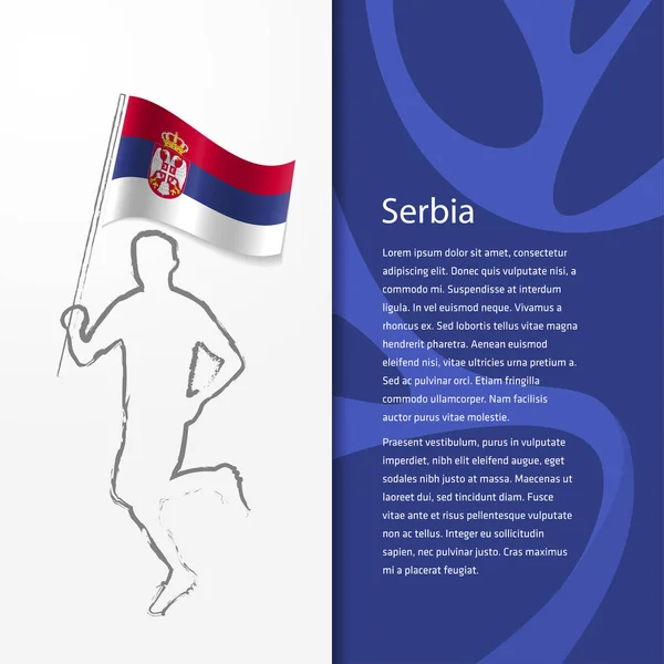 与男人抱着塞尔维亚国旗的小册子 — 图库矢量图片