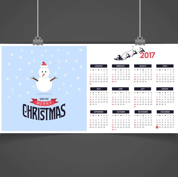 2017 Calendario de Navidad imprimible — Vector de stock