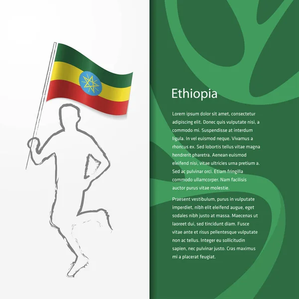 Broschyr med man håller Etiopien flagga — Stock vektor