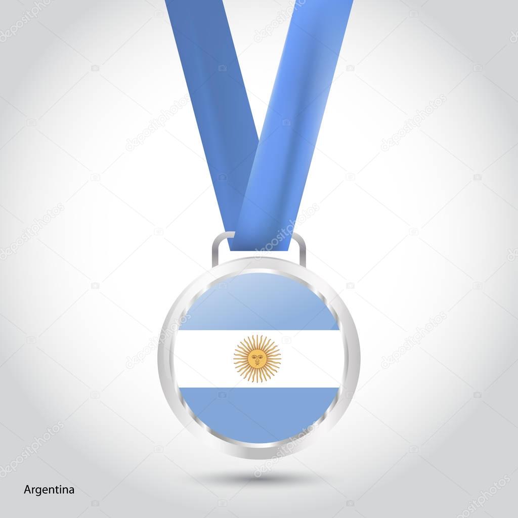 Argentina flag in silver medal, Olympic Game concept