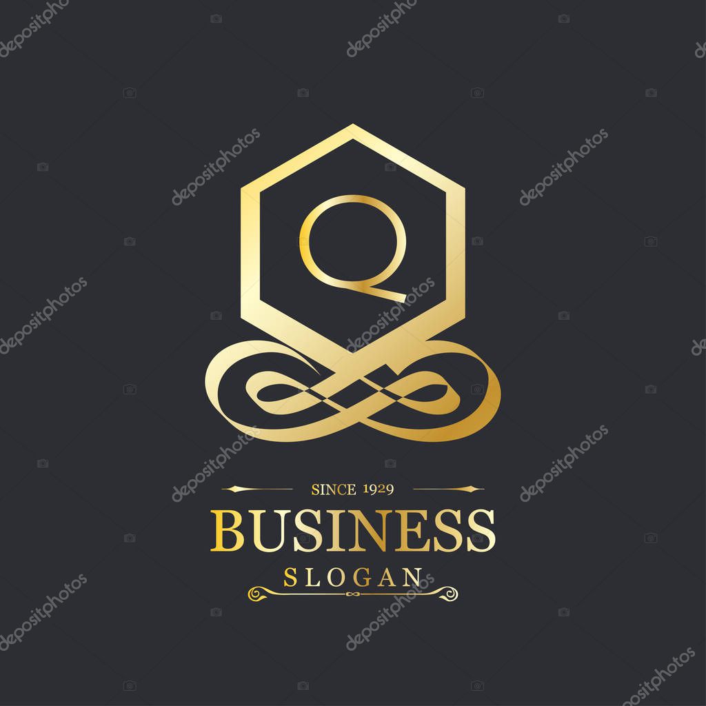 Business logotype icon with letter Q on black background, vector illustration