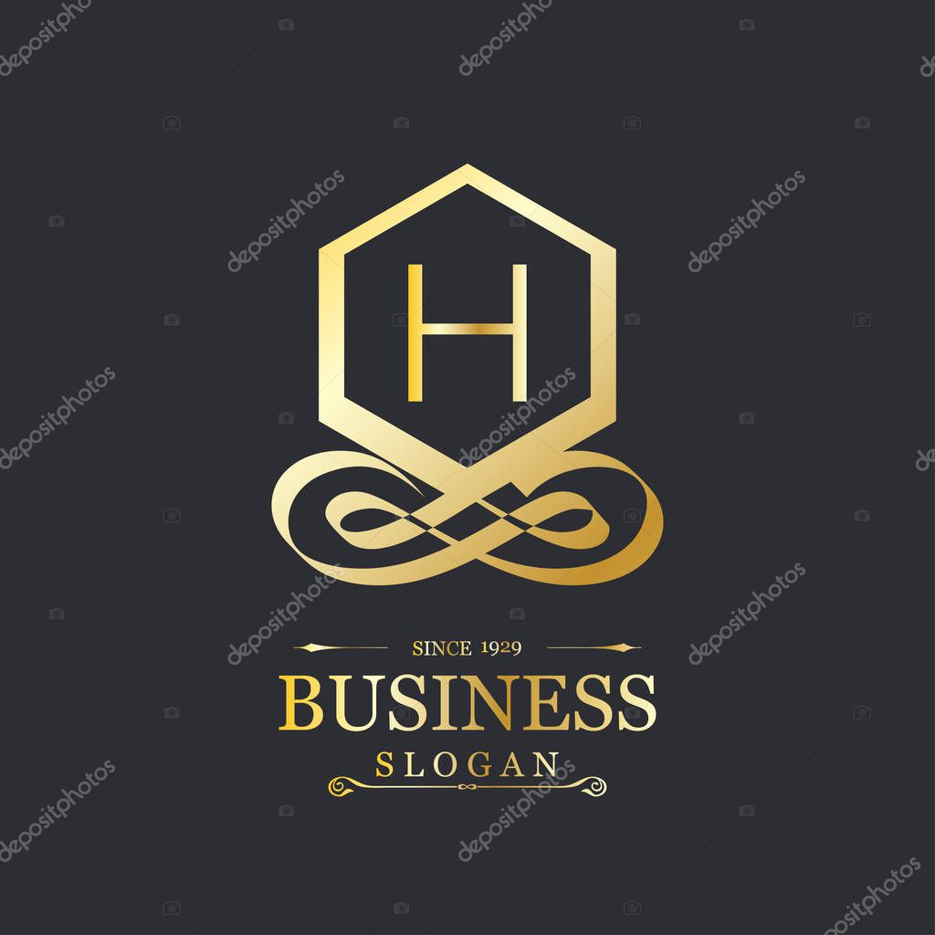 Business logotype icon with letter H on black background, vector illustration