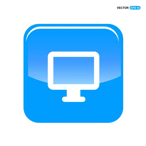 Monitor de ordenador en botón azul — Vector de stock