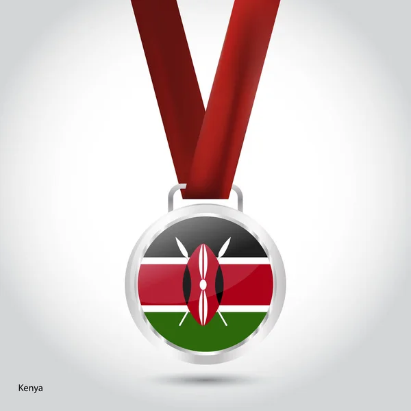 Drapelul Kenyei la medalia de argint — Vector de stoc