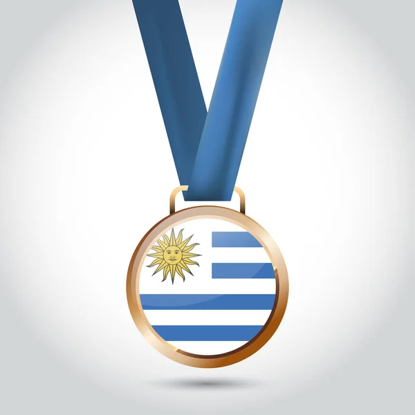 Bandera de Uruguay en medalla de bronce — Vector de stock