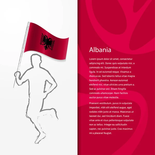 Folleto con el hombre que sostiene la bandera de Albania — Archivo Imágenes Vectoriales