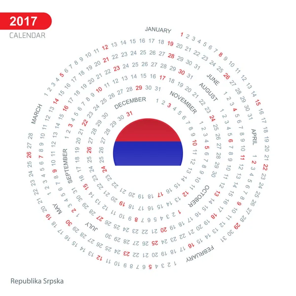 Kalendář 2017 s srbské vlajky — Stockový vektor
