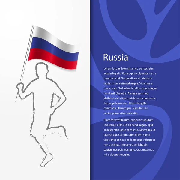 Folleto con el hombre con bandera de Rusia — Vector de stock