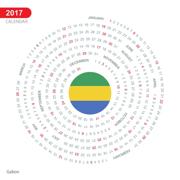 Kalender van 2017 met vlag van Gabon — Stockvector