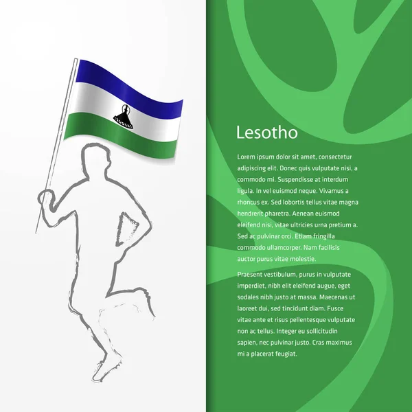 Folleto con el hombre sosteniendo la bandera de Lesotho — Vector de stock