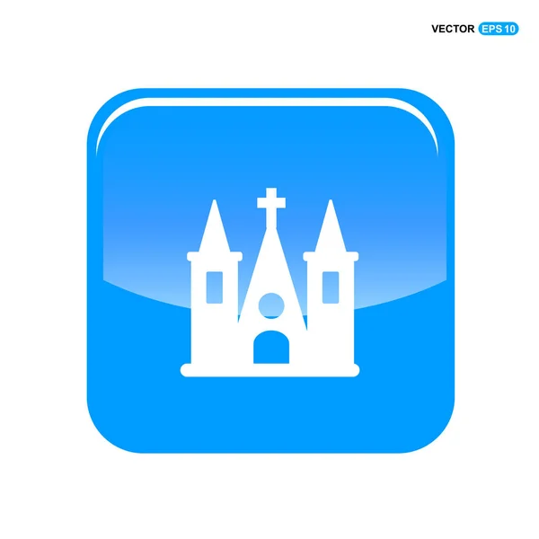 Iglesia en botón azul — Vector de stock