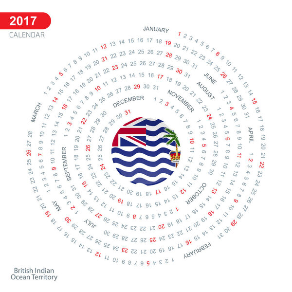 2017 calendar with British Indian Ocean Territory flag