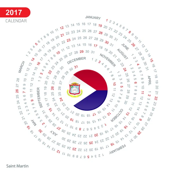 Calendario 2017 con bandera de San Martín — Vector de stock
