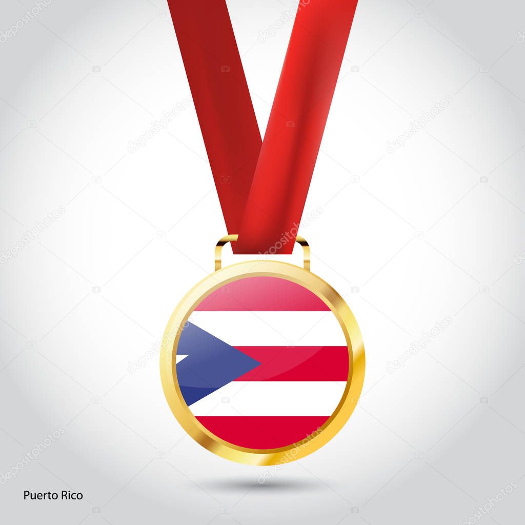Puerto Rico flag in golden medal 
