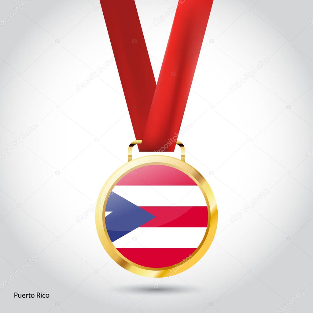 Puerto Rico flag in golden medal, Olympic Game concept