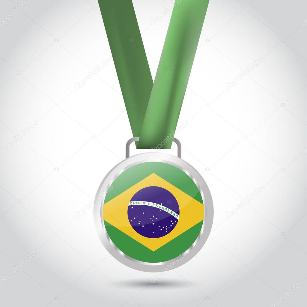 Brazil flag in silver medal, Olympic Game concept