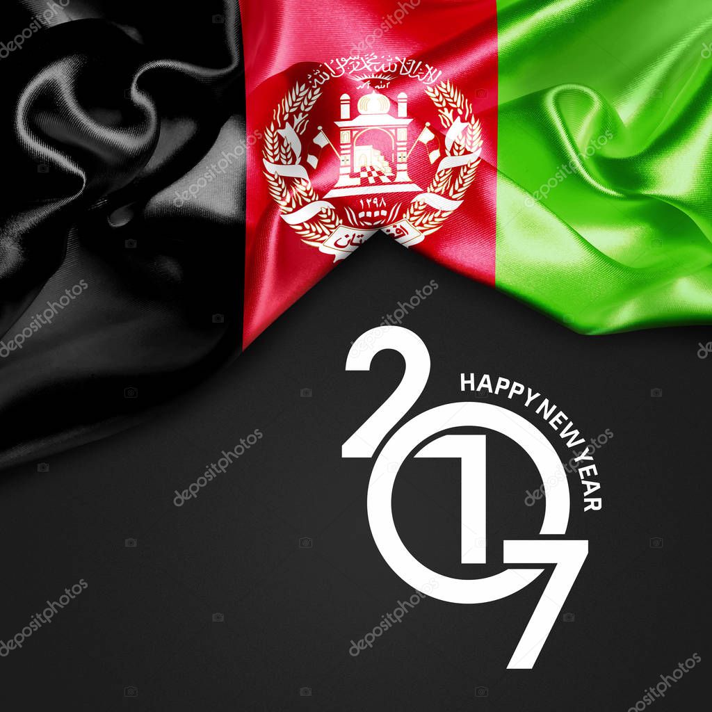2017 happy new year card with Afghanistan national flag logo, vector illustration