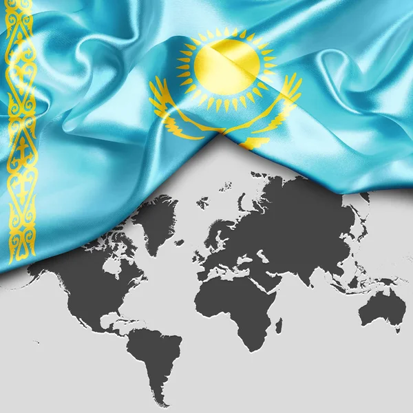 Macha flagą z Kazachstanu — Zdjęcie stockowe