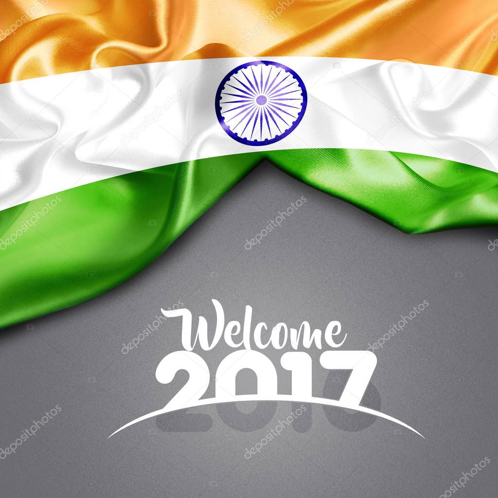 Welcome 2017 card with India national flag logo, vector illustration