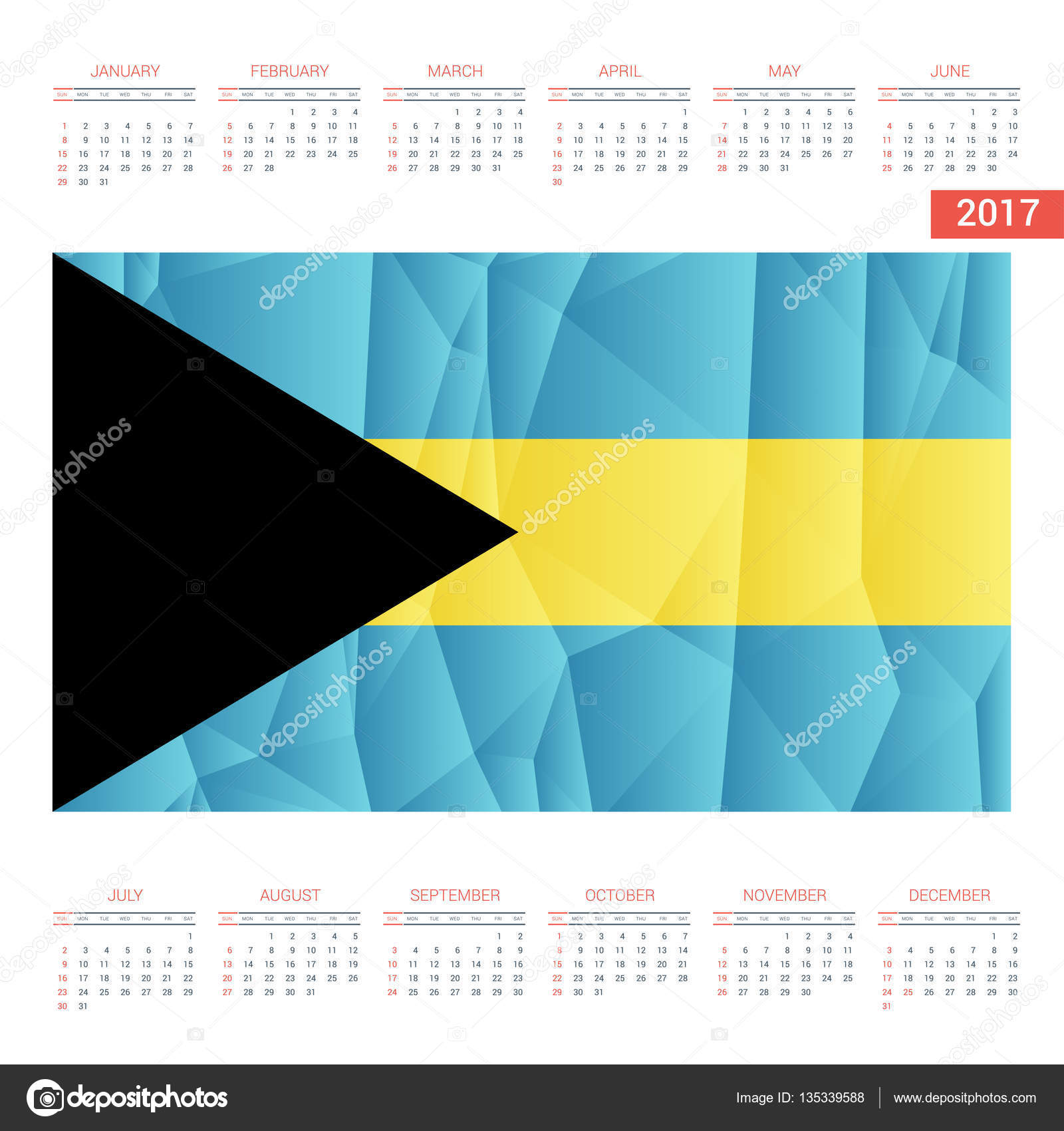 2017 calendar with Bahamas flag Stock Vector by ©ibrandify 135339588