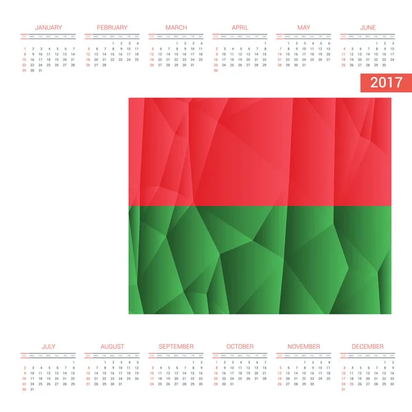 Calendario 2017 con la bandera de Madgascar — Vector de stock
