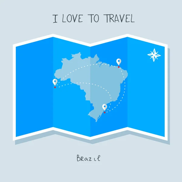 Brasilien auf blauer Weltkarte — Stockvektor