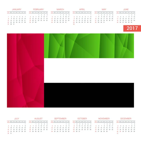 Calendário 2017 com bandeira dos EAU — Vetor de Stock