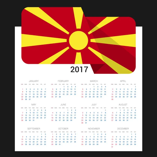 Calendrier 2017 avec drapeau — Image vectorielle