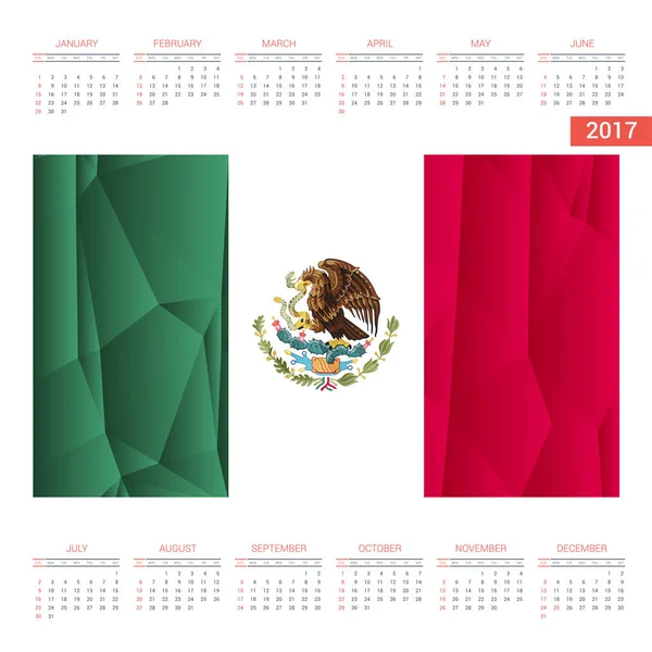 2017 calendar with Mexico  flag — Stock Vector