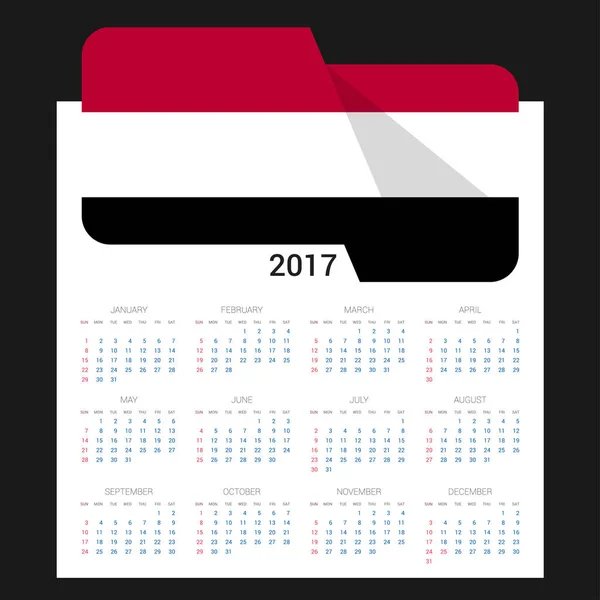 Calendário de 2017 com bandeira do Iêmen —  Vetores de Stock
