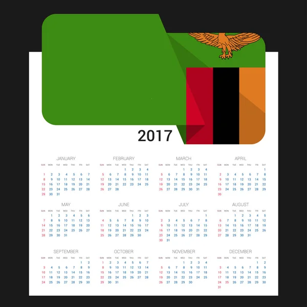 Kalender 2017 mit Sambia-Flagge — Stockvektor