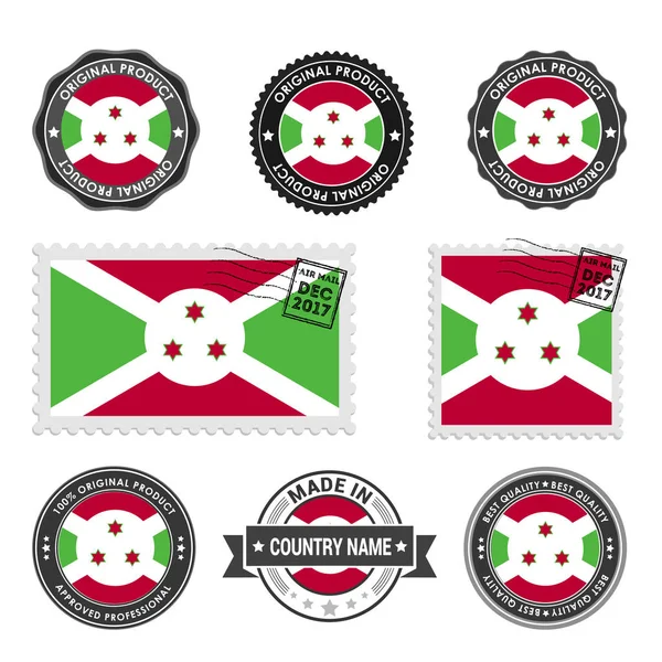 Juego de sellos de colores Burundi — Vector de stock