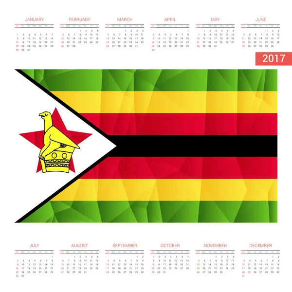 2017 r. kalendarz z flaga Zimbabwe — Wektor stockowy